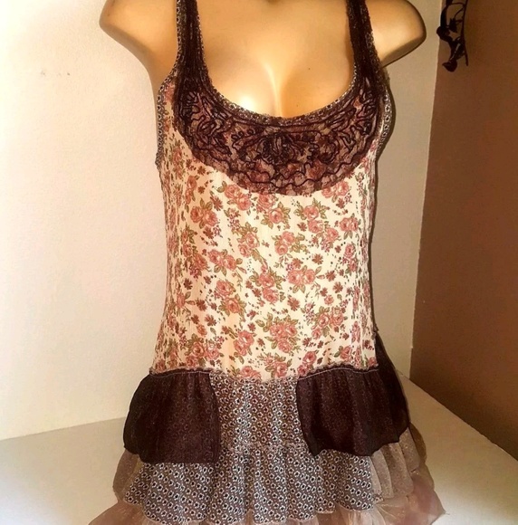 🍬Awake by OS earthtone floral sheer racerback S - Picture 2 of 9